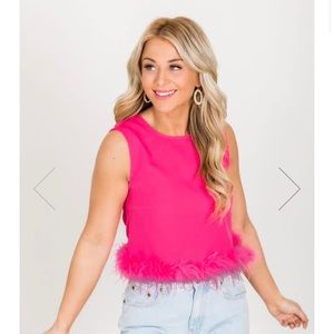 Barbiecore Hot Pink Feather Tank Top NWT